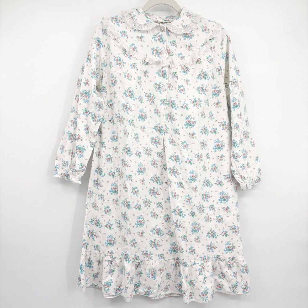 The Vermont Country Store Womens Floral Cotton Cottagecore Flannel Nightgown M